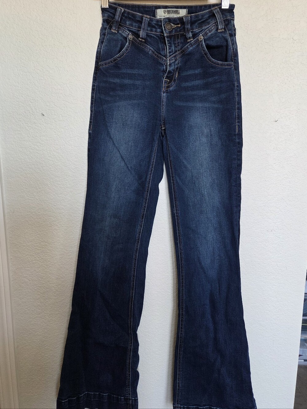 Women's Dark Blue Flare Jeans - Classic Flared Fit Trouser High Rise 24/34